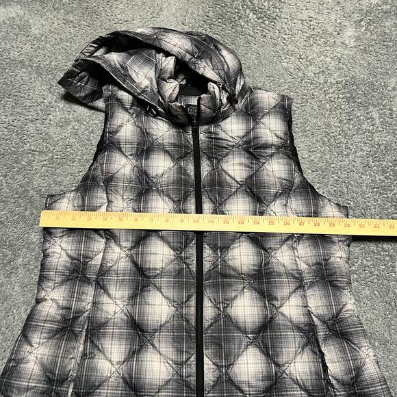 Pendleton Vest Womens Large Puffer Full Zip Down Filled Hooded Plaid Black White - Picture 8 of 9